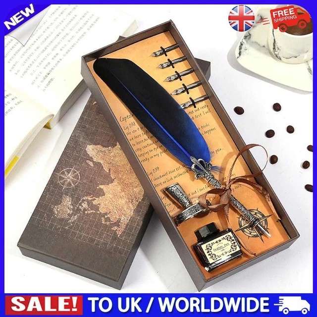RETRO CALLIGRAPHY FEATHER Dip Pen Writing Ink Quill Fountain Pen Set ...