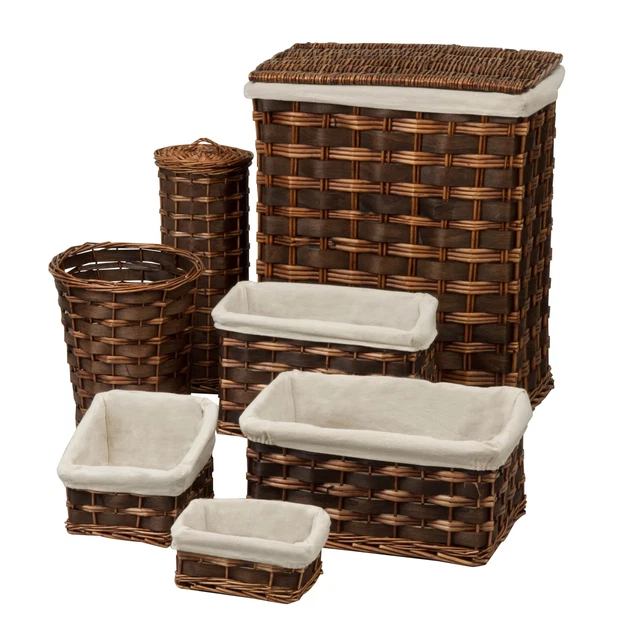 US Wicker Laundry Hamper and Bath Storage Basket Set of 7, Brown/Natural