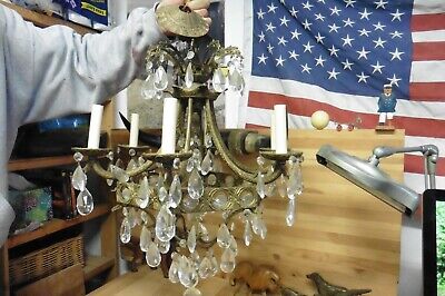 Vintage chandelier lamp Ornate Solid Brass Crystals full victorian Italian