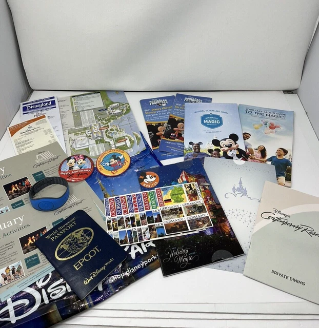 DISNEY WORLD EPCOT World Show Case Button Passport Magic Band Schedules