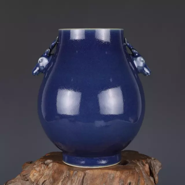 Beautiful China Freehand Sketching Qing Blue Glaze Porcelain Flowers Zun Vase
