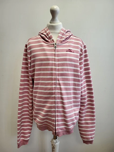 Tt868 Girls O'neil Pink White Stripe Full Zip L/Sleeve Hoodie Top Uk Age 16Years