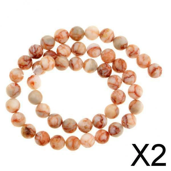 2X Perles Rondes Lâches De Ligne Rouge De Pierre Gemme Naturelle Pour La