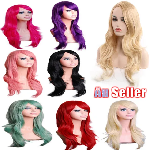 Womens 70cm Long Wavy Curly Hair Synthetic Cosplay Full Wig Wigs Party New