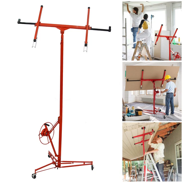 11' Drywall Lift Panel Hoist Sheetrock Plasterboard Jack Lifter Rolling Tool Red