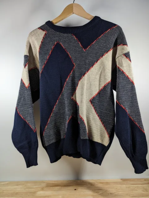 Vintage Demetre Men's M - Blue / Red Wool Crew Neck Long Sleeve Knit Sweater