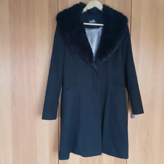 STYLISH SMART LADIES Wallis Black Removeable fur collar frock coat