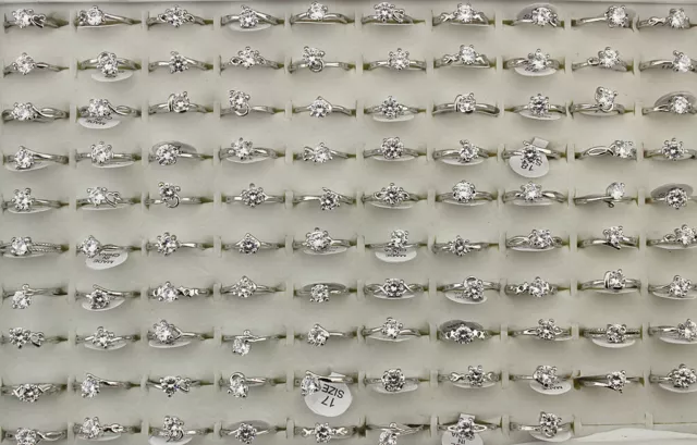60pcs Wholesale Bulk Lots Wedding Jewelry Mixed Clear Cubic Zirconia Lady's Ring 2