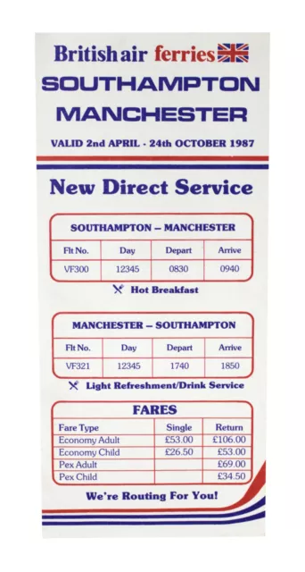 Britisch Luft Ferries Airlines Flugplan April 2, 1987