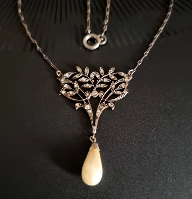 Collier Art Nouveau Antique Feuille De Marronnier - Style Végétal