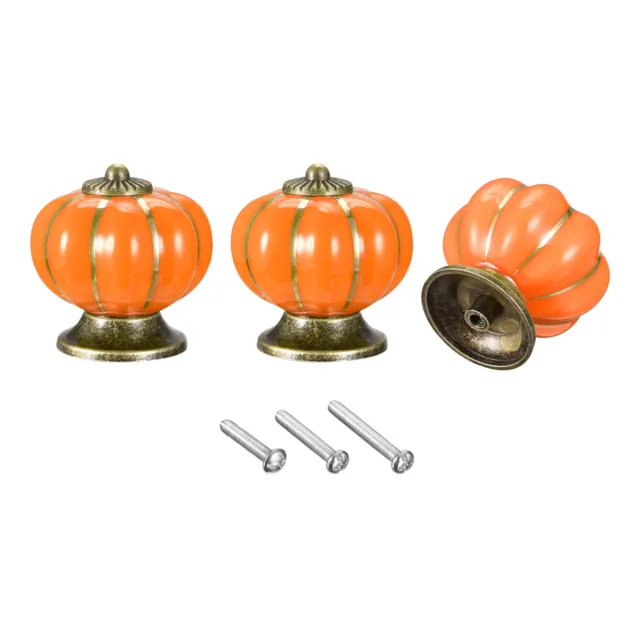Ceramic Drawer Knobs 6Pcs Pumpkin Handles Pulls 40mm Dia. W Screws Orange