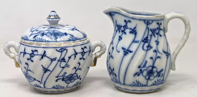 Antique Tettau Royal Bayreuth Blue Onion Strawflower Creamer & Sugar Bowl OC23