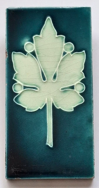 Antique Minton Hollins & Co Embossed Majolica Blue Tile 6" x 3"
