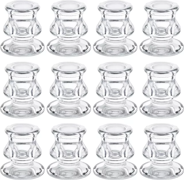 Belle Vous 12 Pack Glass Candle Sticks Holder - Elegant Taper/Pillar Candlestick