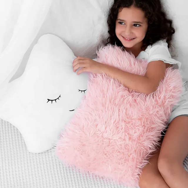 Set of 2 Decorative Pillows for Girls, Toddler Kids Room. Star Pillow Fluffy Whi