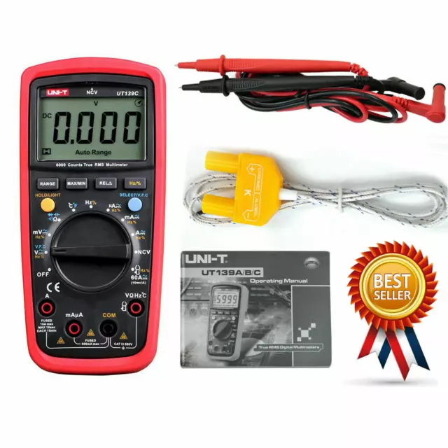 A● True RMS LCD Digital Auto Range Multimeter AC/DC Tester Meter Uni-T UT139C