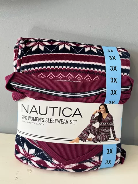 NAUTICA WOMENS 2 Piece Fleece Pajama Sleepwear Set, RED, 3X NWT