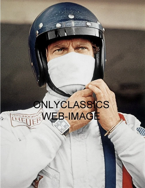 1971 RUGGED STEVE MCQUEEN OPEN FACE HELMET LeMANS WRIST WATCH AUTO RACING PHOTO