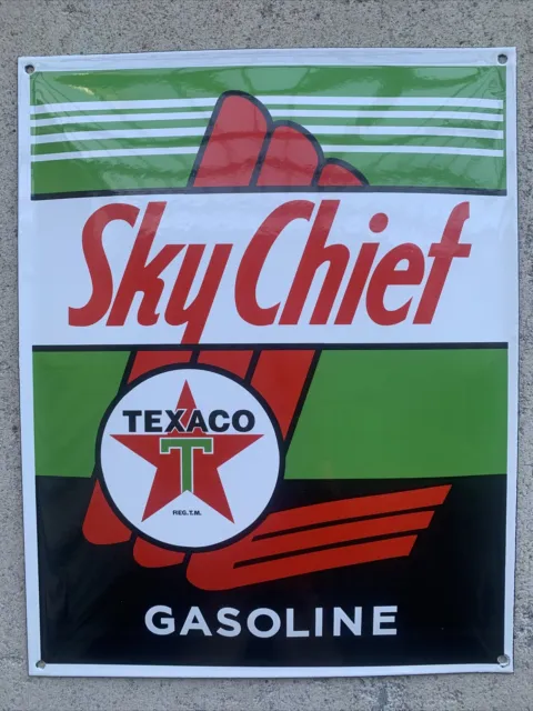 Texaco Porcelain Enamel Sign Gasoline Gas Oil Advertising 16" x 12" Sky Chief