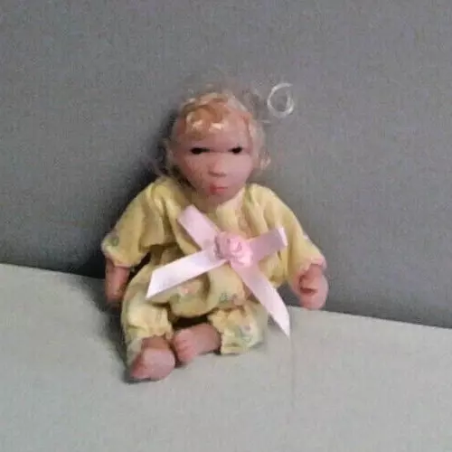 Reborn Ugly Baby Doll Blond Hair Black Eyes 4 Inches