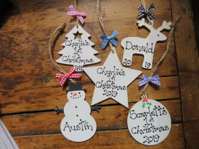 Personalised Babys First Christmas Plaque Wooden Bauble Decoration 2024 Gift 1st