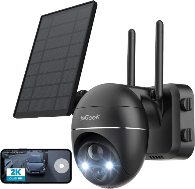 ieGeek 2K Wireless Solar Camera 360° PTZ WiFi Battery CCTV Security Camera UK