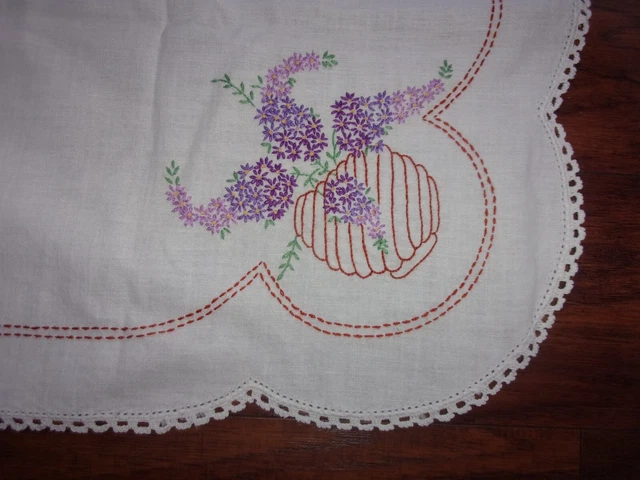 VINTAGE TABLECLOTH~ HAND STITCHED ~ LILACS~ 30 x 30~ 1940's
