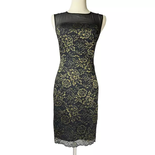 Diane Von Furstenberg Nisha Sleeveless Lace Dress Black Gold Metallic Mesh Top 0