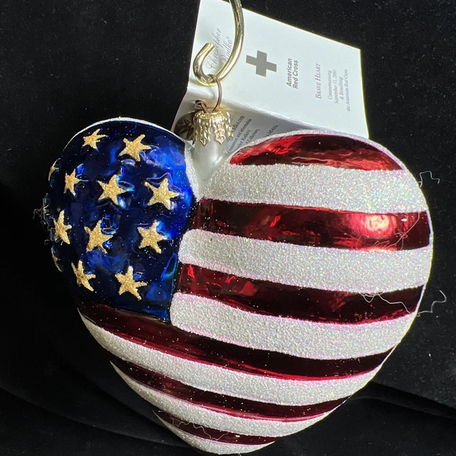 Christopher Radko American Flag Brave Heart Christmas Ornament 9/11 Red Cross