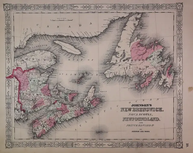 Antique 1863 Johnson Atlas Map ~ CANADIAN MARITIME PROVINCES ~ (14x18) -#1422