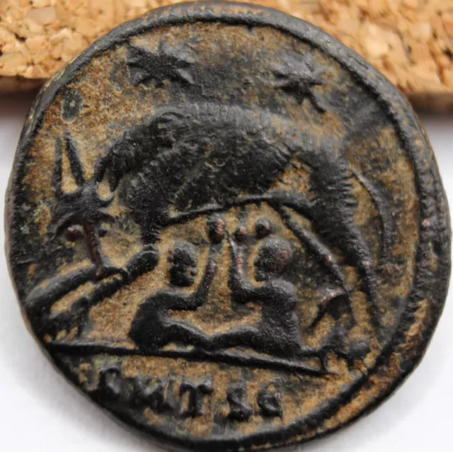 Roman Imperial | Constantine I |AE3 | Commemorative | Romulus & Remus | She-wolf