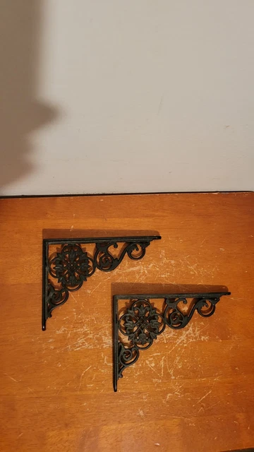 Vintage Pair of  Fancy Ornate Victorian Cast Iron Filigreed Shelf Brackets