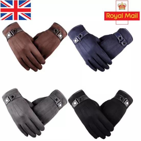 Men's Winter Warm Suede Leather Fleece Lined Thermal Touch Screen Driving Gloves