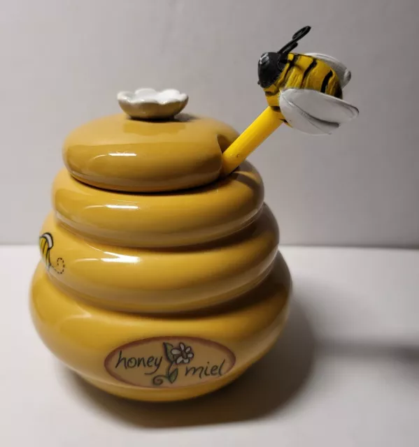 JOIE Mini Beehive Honey Miel Pot Ceramic Jar & Bee Plastic Dipper