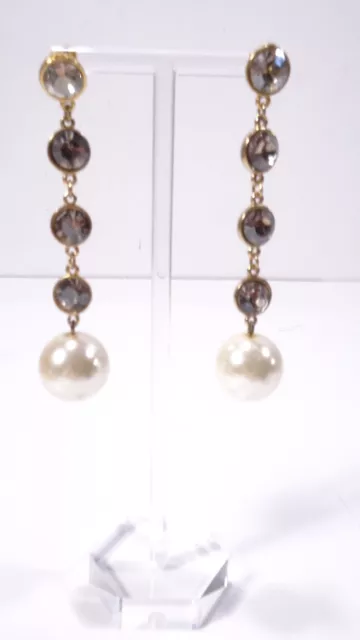 Lee Angel Neiman Marcus Women's Smoke Quartz Pearl Drop Earrings NWT 110