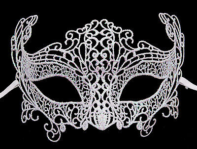 Mask from Venice Lace Burano-Wolf Civet Carnival- White Mother-of-Pearl 336