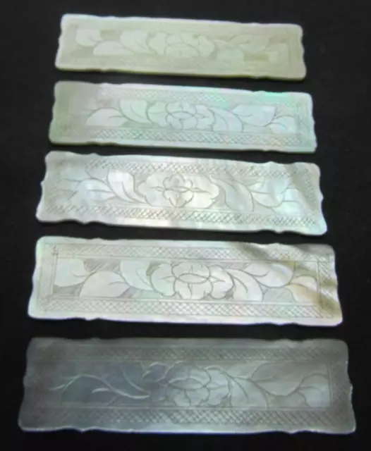 Antique Chinese MOP Mother of Pearl Gaming Counters x 5