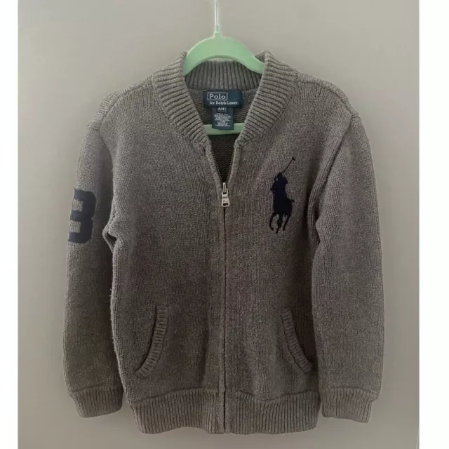 Cárdigan de algodón tejido grueso gris carbón gris carbón Polo de Ralph Lauren - niños de 4/4T 2