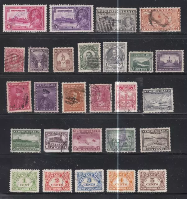 Newfoundland, Various: Unchecked lot of 27 vintage stamps.  Lot F248