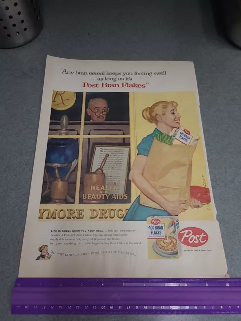 Nostalgic Vintage 1950's 1957 Print Ad Advertisement Post Bran Flakes Cereal