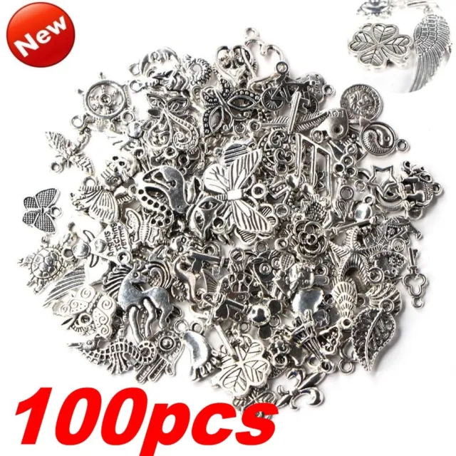 Wholesale 100pcs/Bag Bulk Lots Tibetan Silver Mix Charm Pendants Jewelry DIY