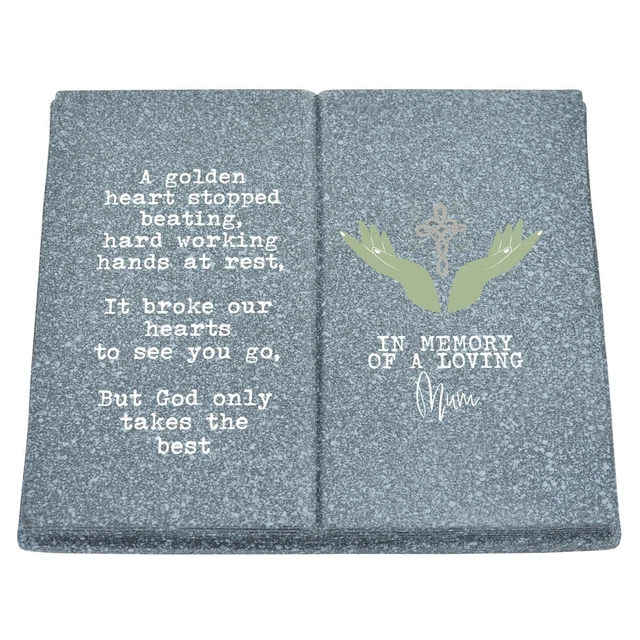 Mum Grave Book Memorial Bibbia Croce Celtica Mani Lapide Tributo Grigio & Bianco