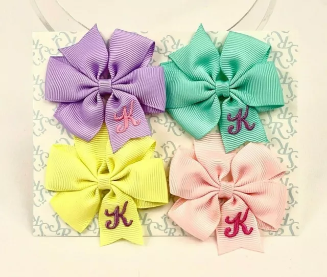 4 Personalized Hairbow Lot, 2.5", Baby Toddler Girls Easter Monogram Initial K