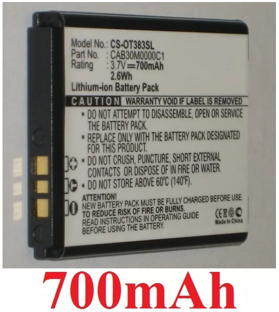 Batterie 700mAh type CAB30M0000C1 OT-BY20 Pour Alcatel One Touch 308 217D F150