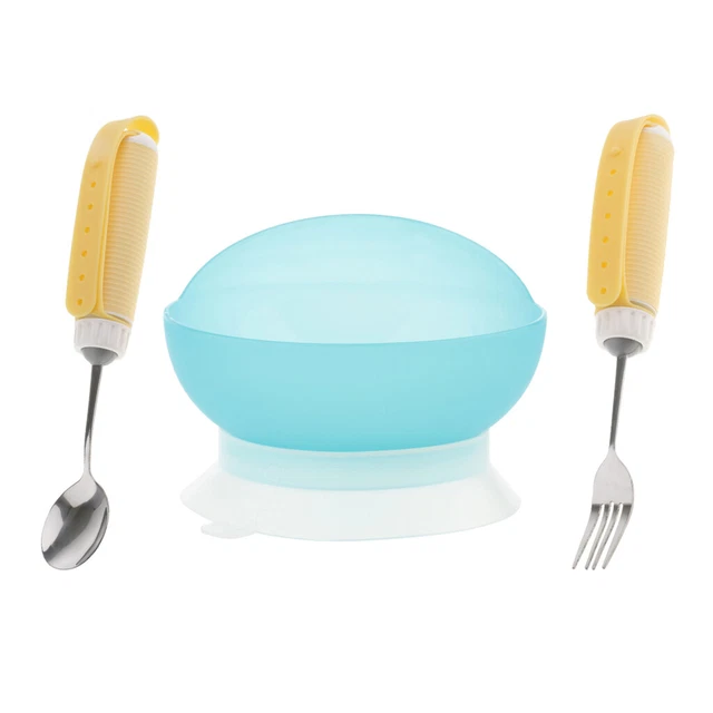 Non Slip Arthritis Parkinson Elderly Utensil Eating Aids Spoon Fork Bowl Kit