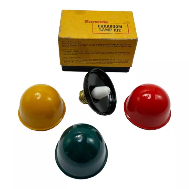 Kodak Brownie Darkroom Lamp Kit Model B 3 Caps Red Yellow Green Vintage