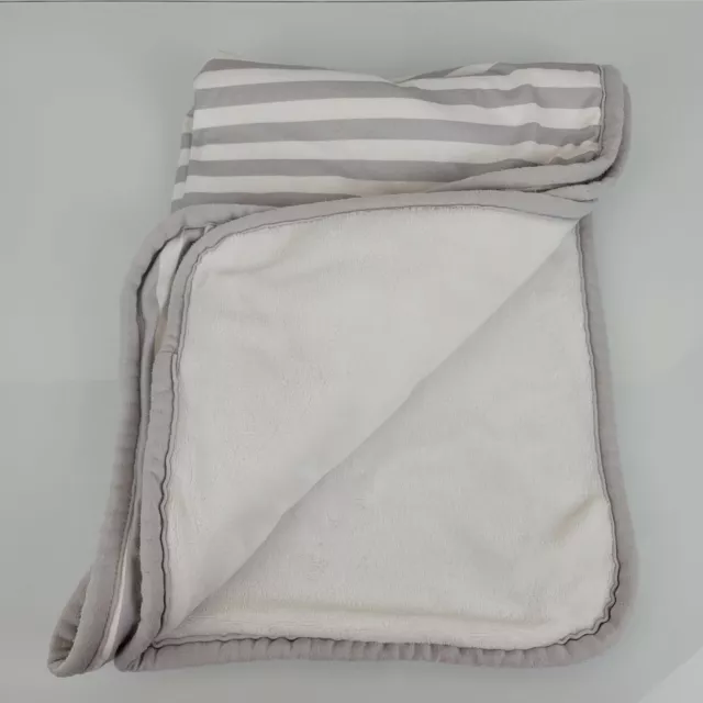 Carters Gray White Stripe Baby Blanket Lamb Sheep Soft Plush Reversible 30x40"