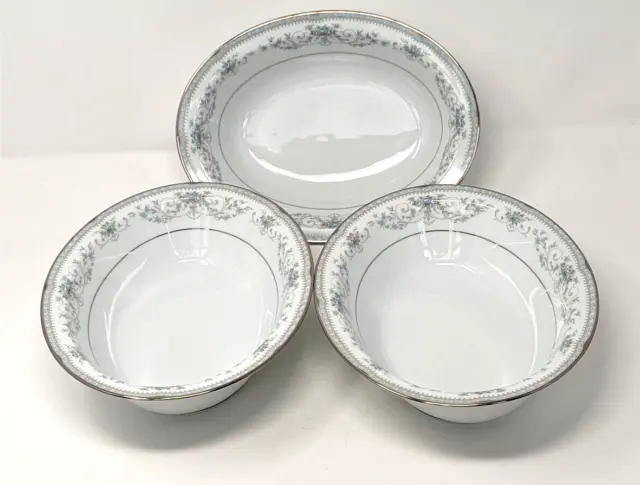 Noritake Colburn Blue Floral Serving Bowls Set of Three (3) 10" Oval 6107 EUC