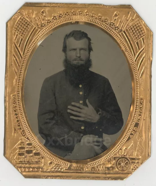 Union Army Officer 1860 Civil War Tintype Bushy Beard Stoic Gentleman Photo 8655