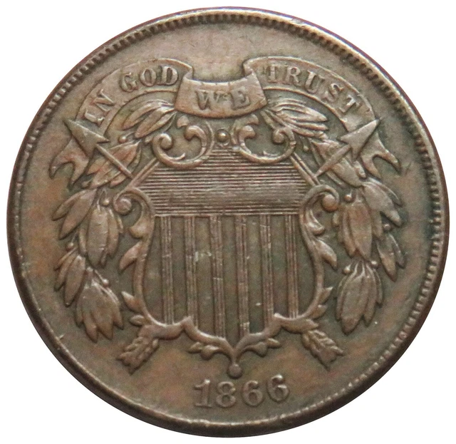 1866 Usa Two Cent 2C Type Coin Extra Fine